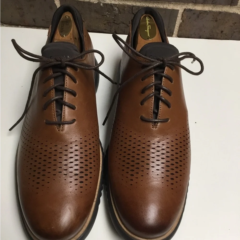 Cole Haan Tan/Brown Perforated Leather Derby Lace-Up